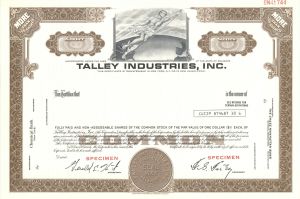 Talley Industries, Inc. -  1960 dated Specimen Stock Certificate