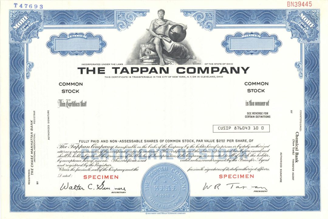 Tappan Co. - Specimen Stock Certificate