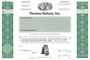 Thomas Nelson, Inc. -  1995 dated Specimen Stock Certificate