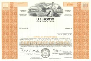 U.S. Home Corp. -  1972 dated Specimen Stock Certificate