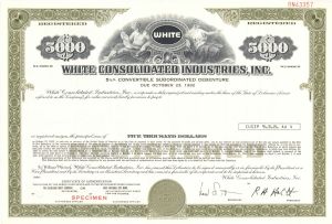 White Consolidated Industries, Inc. -  $5,000 1926 dated Specimen Bond