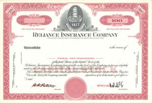 Reliance Insurance Co.  dated 1817 - Specimen Stock Certificate