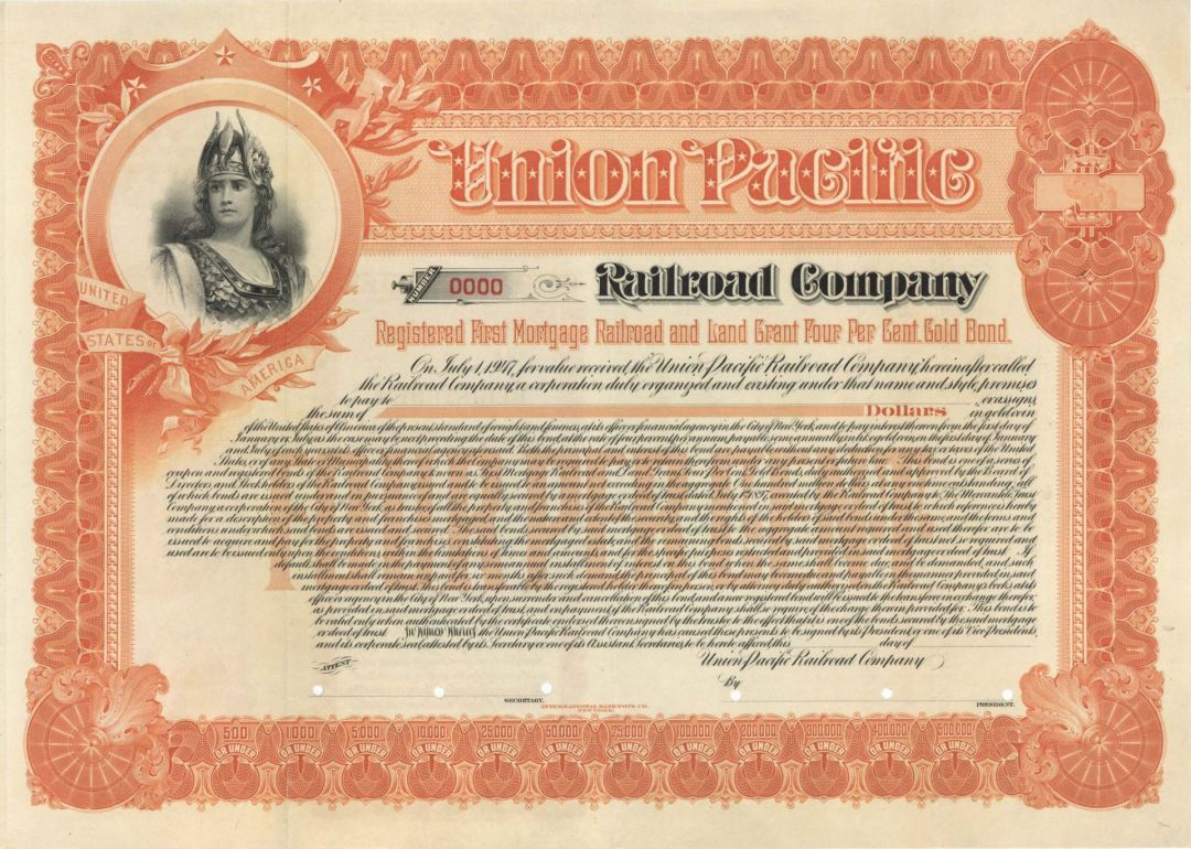 Union Pacific Railroad Co. - $1,000 Specimen Bond