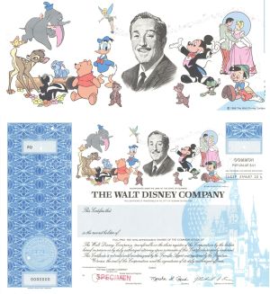 Walt Disney Co. - Multicolored Vignette - 2003 dated Specimen Stock Certificate - Extremely Rare