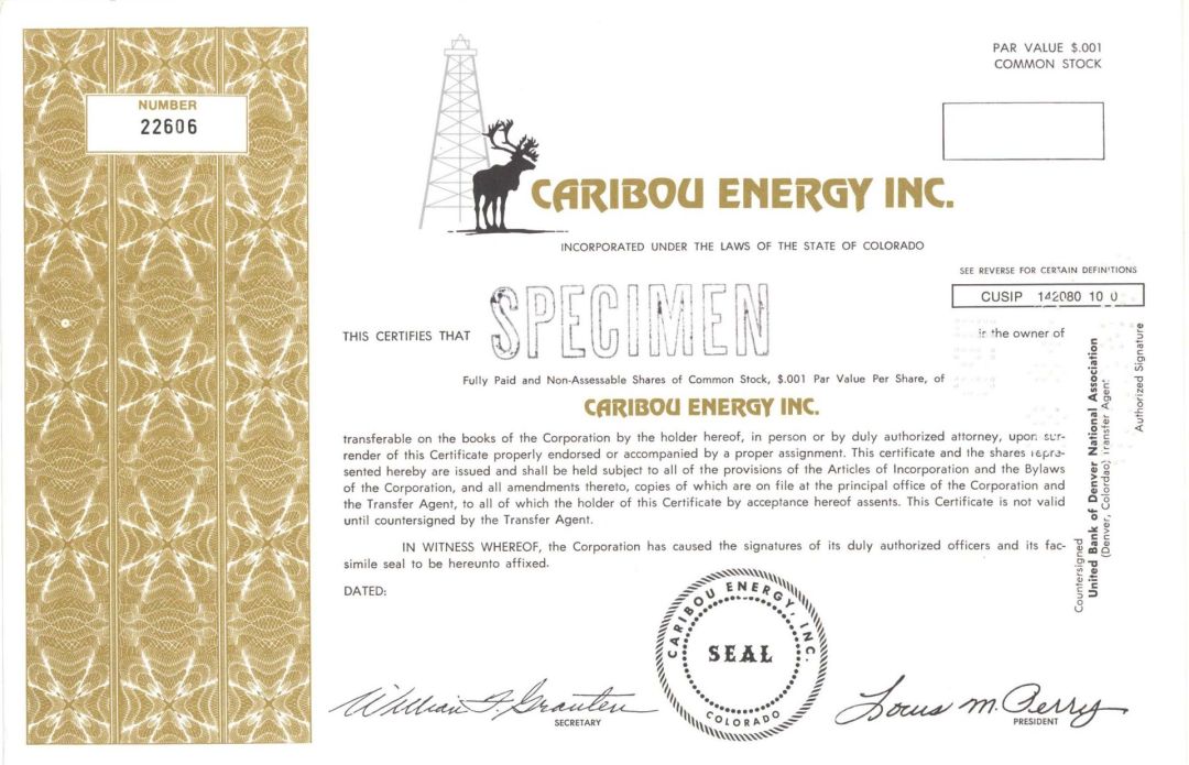 Caribou Energy Inc.  - Specimen Stock Certificate