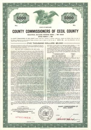 County Commissioners of Cecil County  - $5,000 Specimen Bond