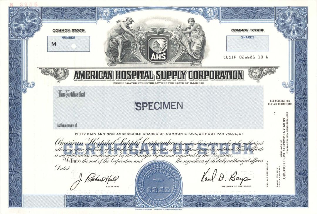 American Hospital Supply Corp.  -  Specimen Stocks and Bonds
