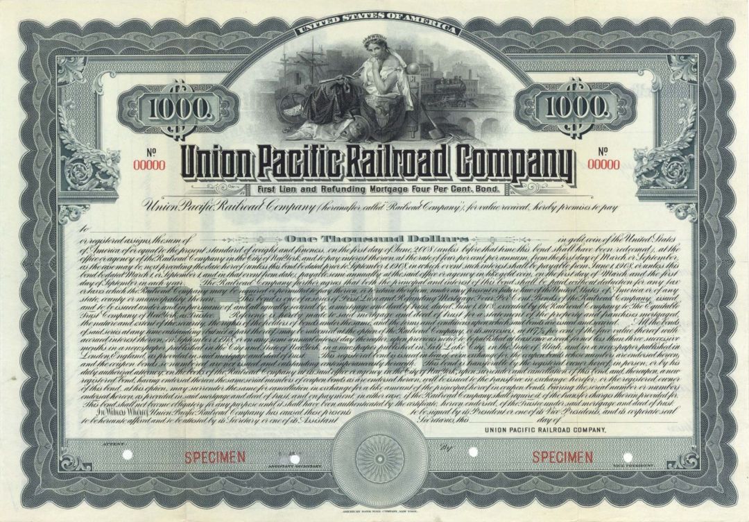 Union Pacific Railroad Co. - $1,000 Specimen Bond