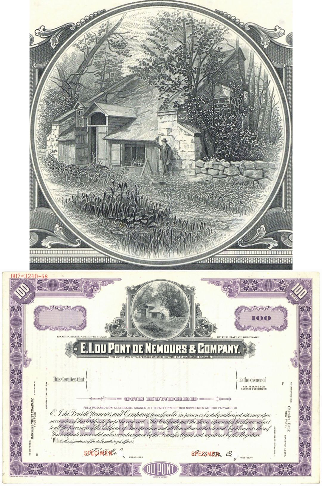 E.I. duPont de Nemours and Co. - Specimen Stock Certificate - Founded by Éleuthère Irénée du Pont 