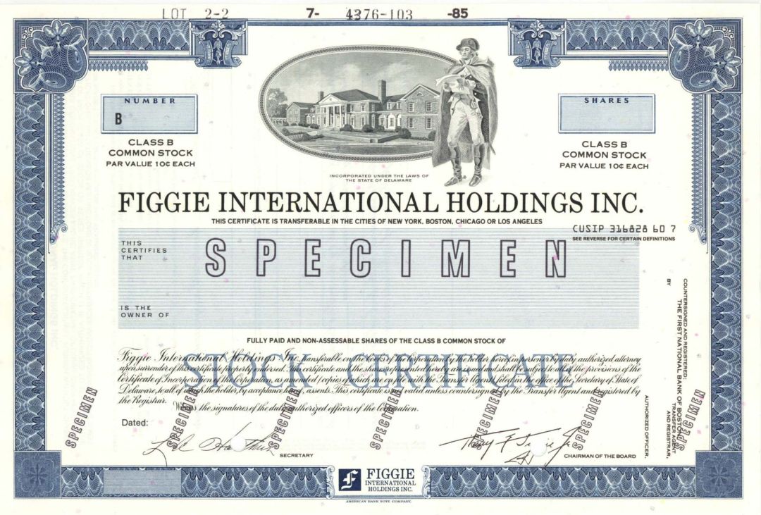 Figgie International Holdings Inc.  -  Specimen Stock Certificate