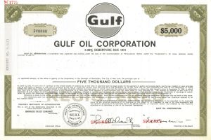 Gulf Oil Corp. - Only Olive or Red Available - Specimen Bond