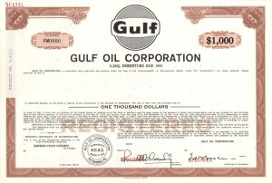 Gulf Oil Corp. - Only Olive or Red Available - Specimen Bond