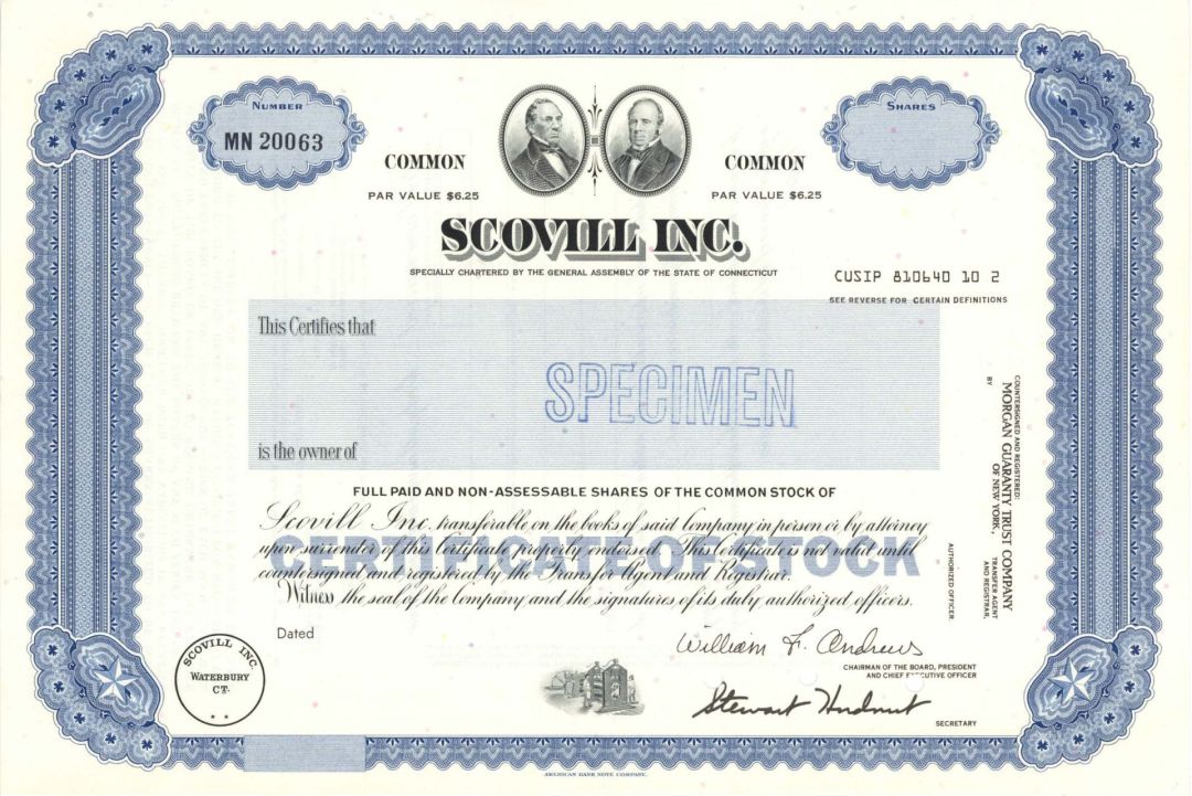 Scovill Inc.  -  Specimen Stock Certificate
