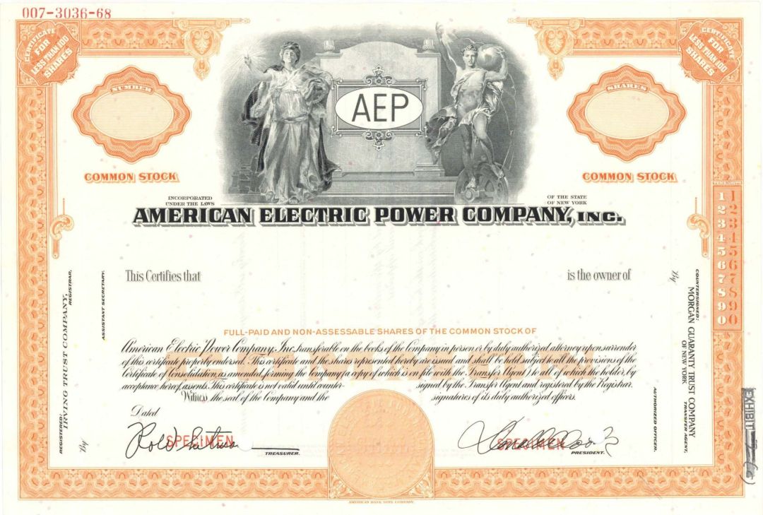 American Electric Power Company, Inc.  -  Specimen Stock Certificate