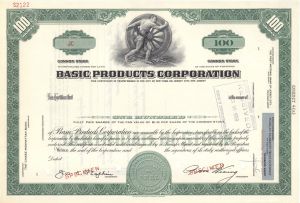 Basic Products Corp.  -  Specimen Stock Certificate