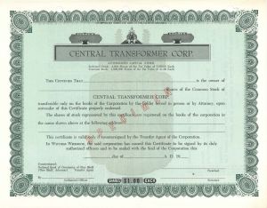 Central Transformer Corp.  -  Specimen Stock Certificate