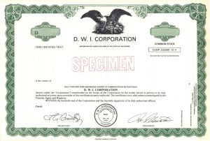 D. W. I. Corp.  -  Specimen Stock Certificate