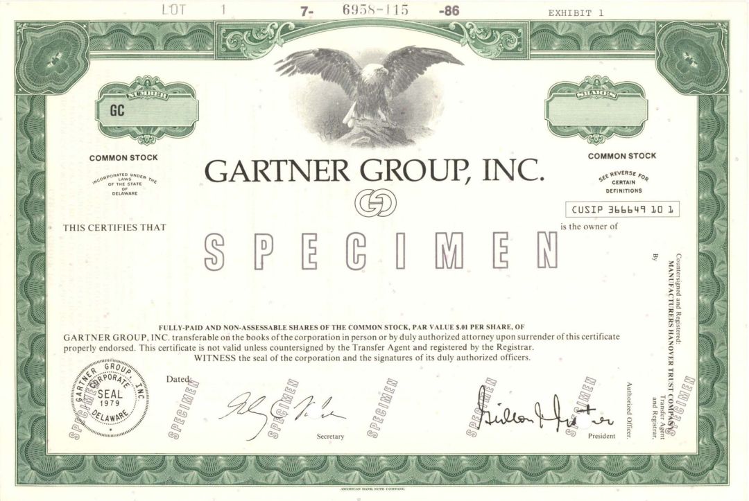 Gartner Group, Inc.  -  Specimen Stock Certificate