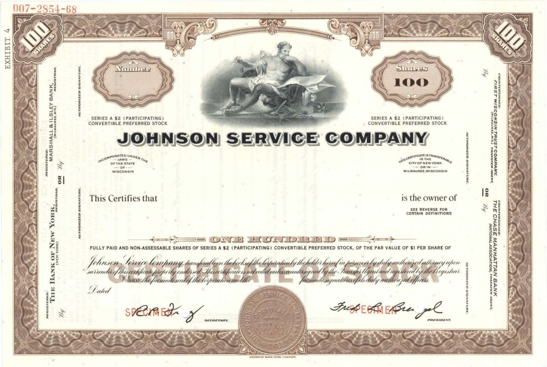 Johnson Service Co.  -  Specimen Stock Certificate