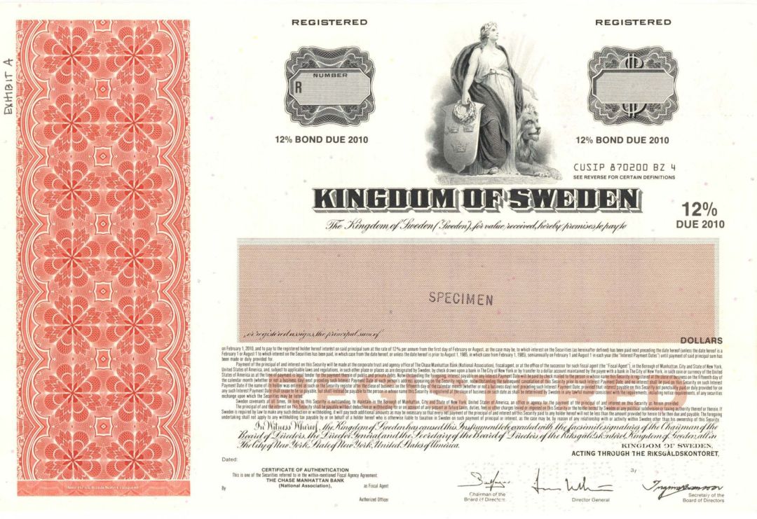 Kingdom of Sweden  -  Specimen Bond