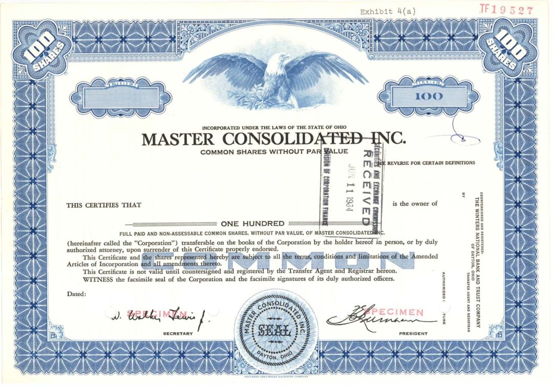 Master Consolidated Inc. - Specimen Stock Certificate