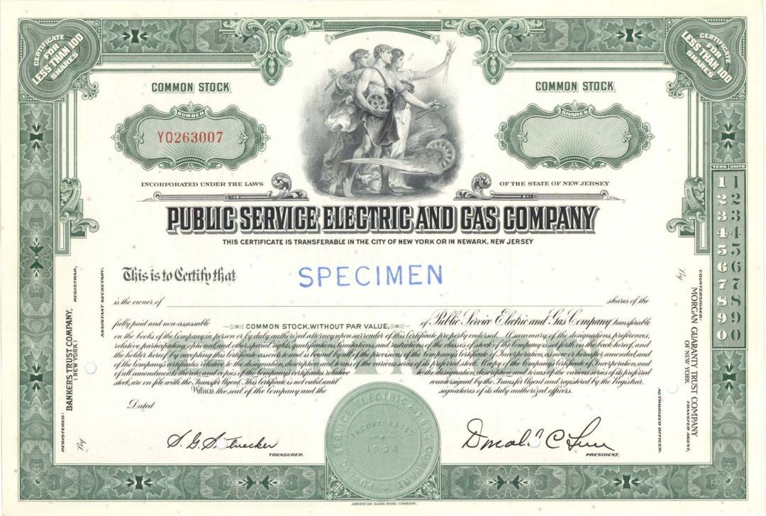 Public Service Electric and Gas Co. - Specimen Stock Certificate
