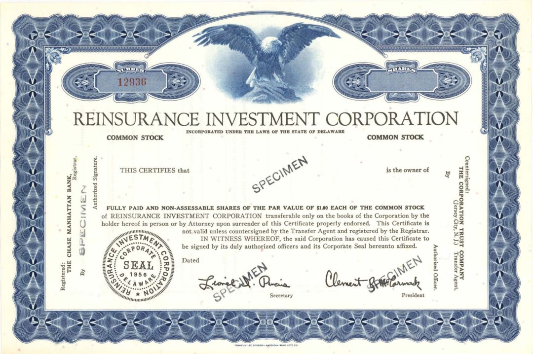 Reinsurance Investment Corp. - Specimen Stock Certificate