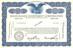 Reinsurance Investment Corp. - Specimen Stock Certificate