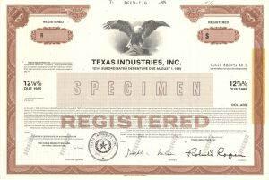 Texas Industries, Inc. - Specimen Bond