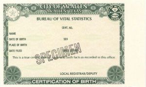 City of McAllen Certificate of Birth - Specimens