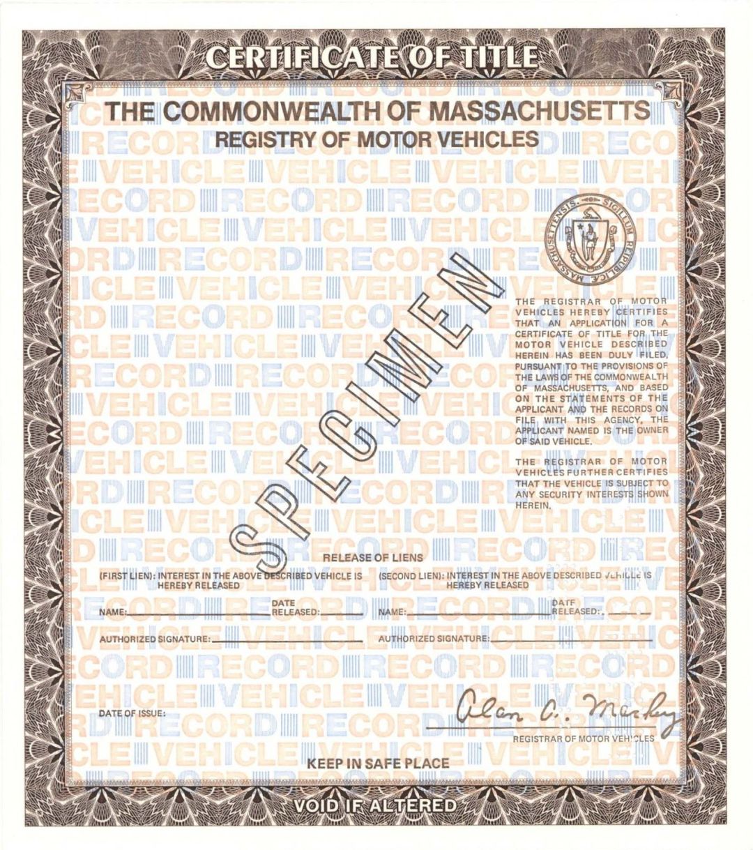 Certificate of Title - Specimens