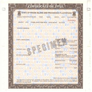 Certificate of Title - Rhode Island State Department of Motor Vehicles - American Banknote Specimen