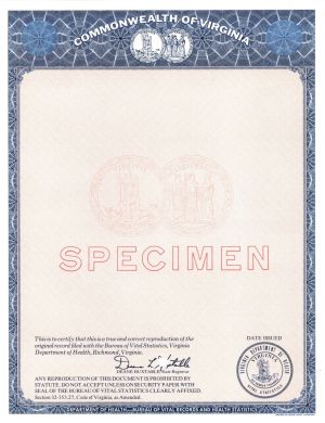  Commonwealth of Virginia  - Specimens