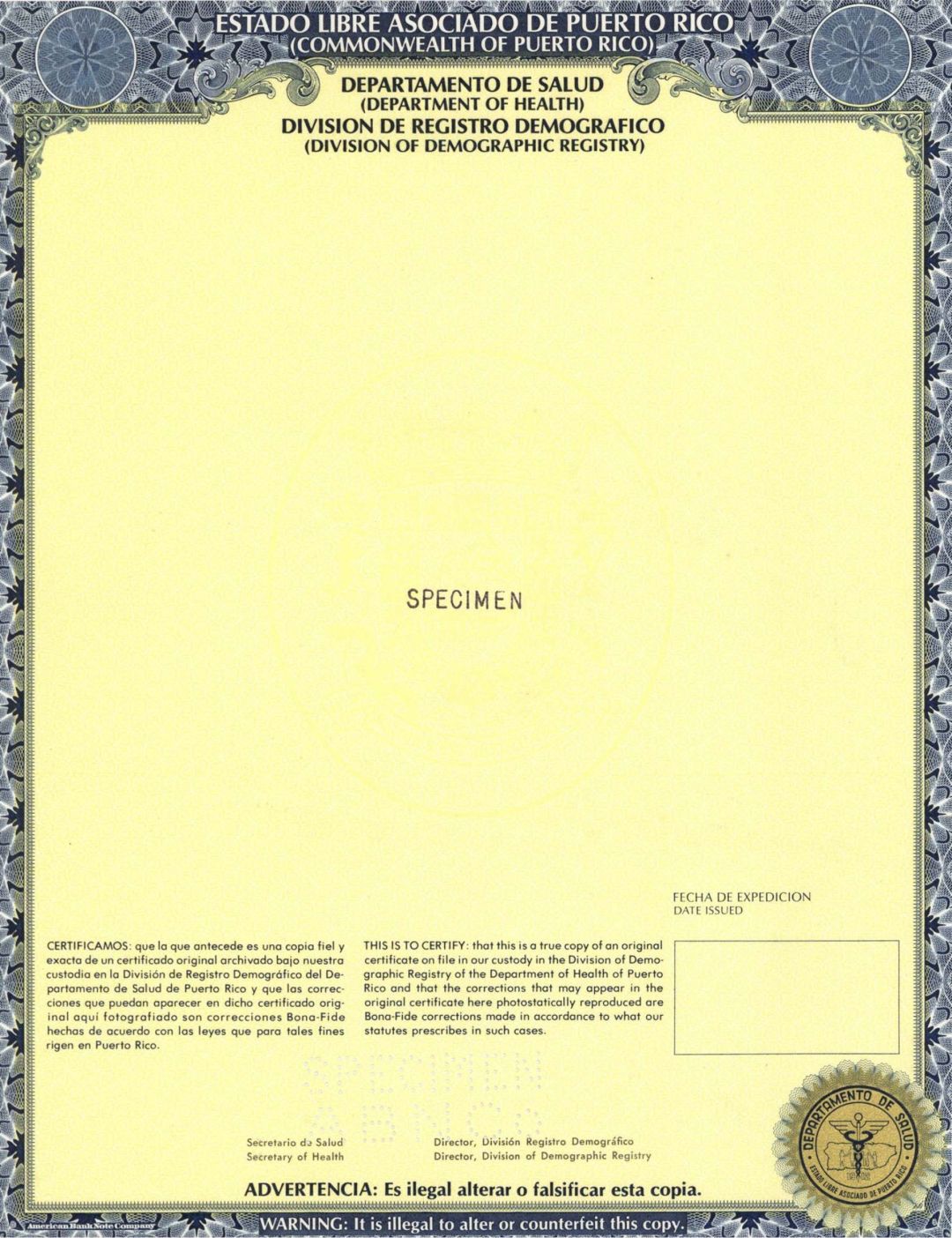 Commonwealth of Puerto Rico  - Specimens