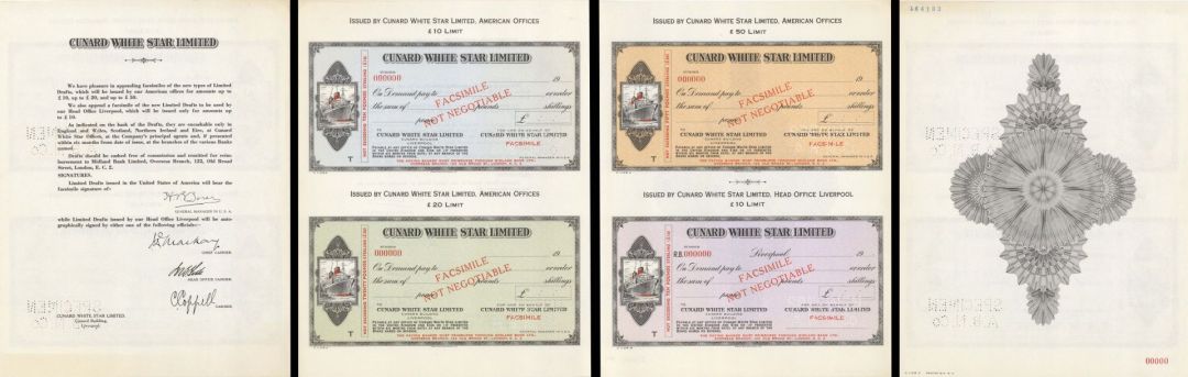 Cunard White Star Limited engraved by American Bank Note Company - Specimen Draft