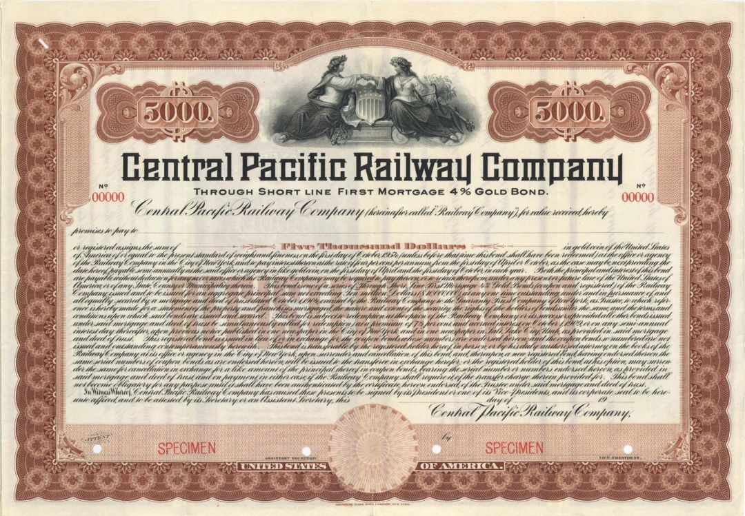 Central Pacific Railway Co.  - Unissued $5,000 or $1,000 Bond