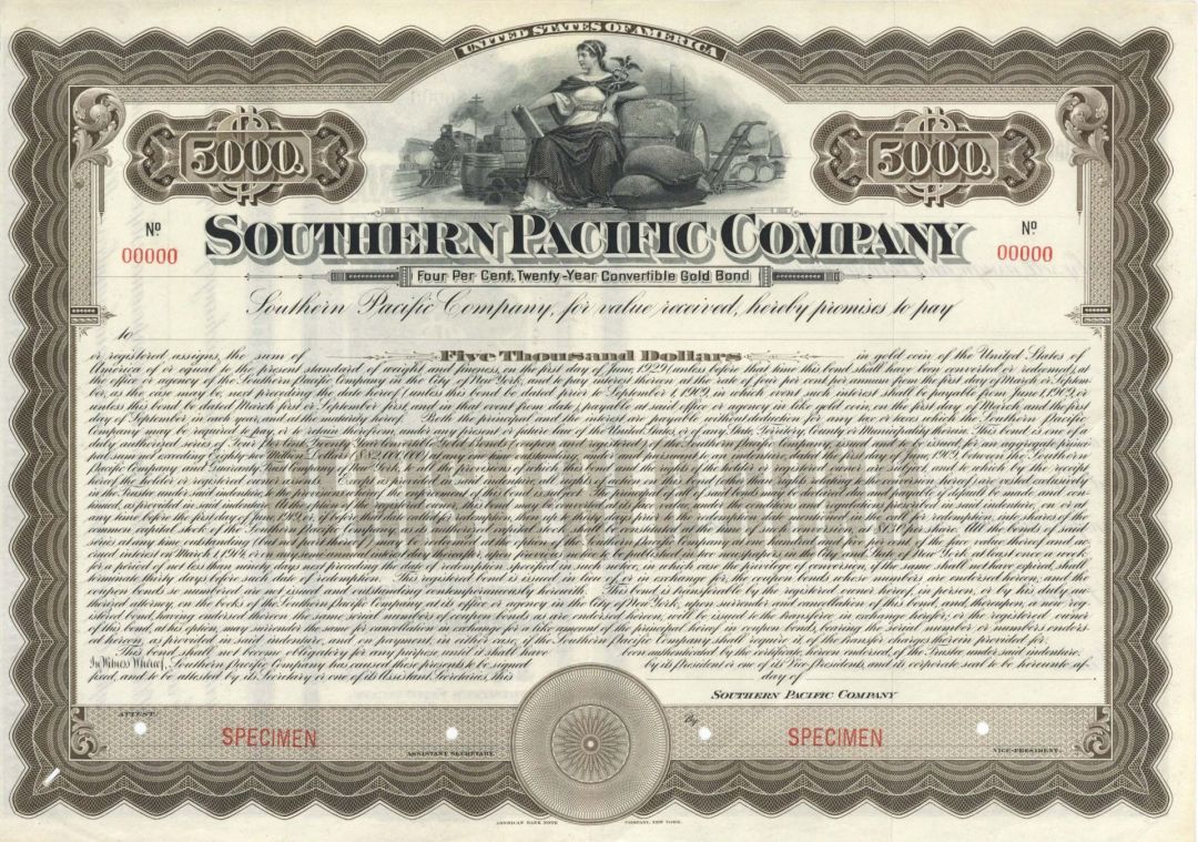 Southern Pacific Co.  - $5,000 Specimen Bond
