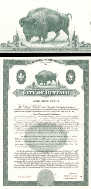 City of Buffalo - $1,000 Specimen Bond
