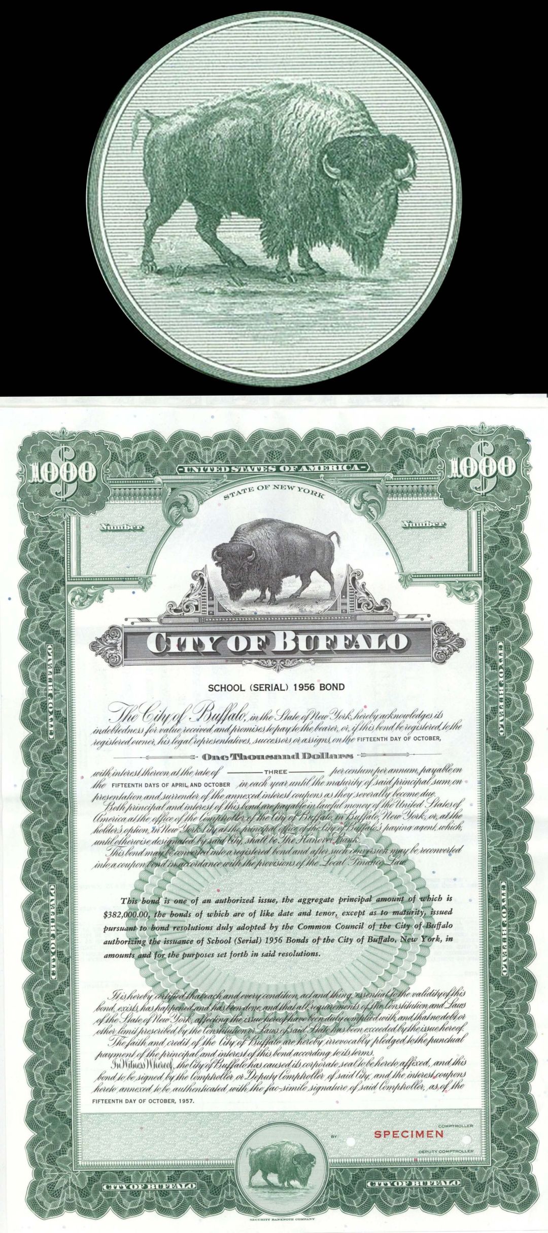 City of Buffalo - $1,000 Specimen Bond