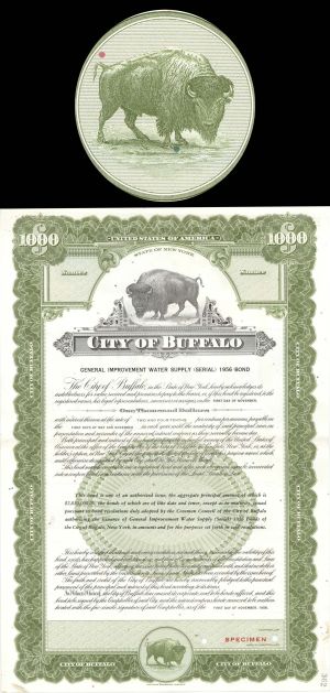 City of Buffalo - $1,000 Specimen Bond