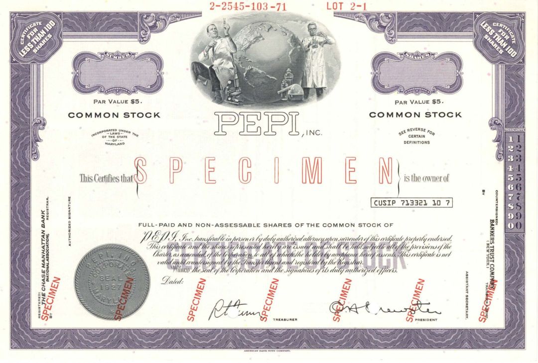 Pepi, Inc. - Specimen Stock Certificate