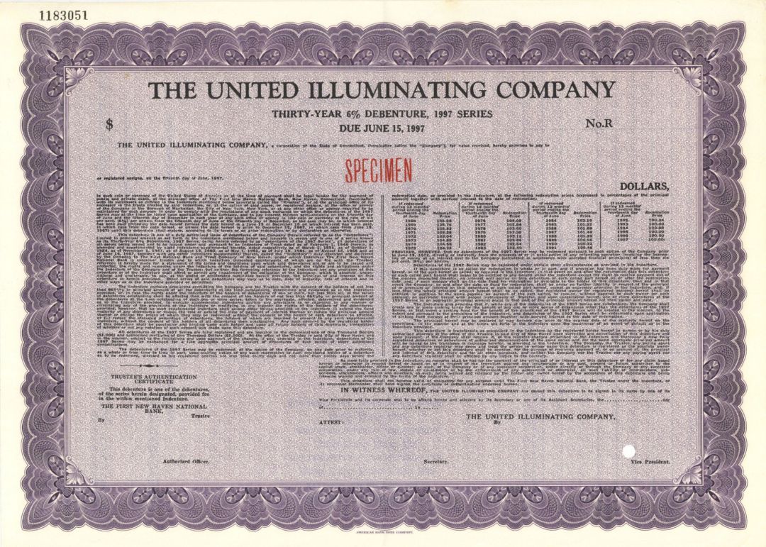 United Illuminating Co. -  Specimen Bond 