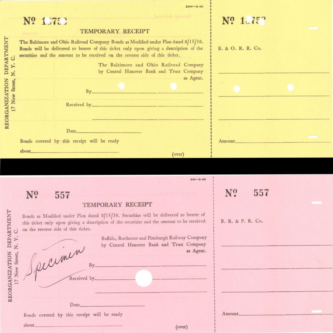 Set of 4 Baltimore and Ohio R.R. Co. Bonds -  Specimen Bond 