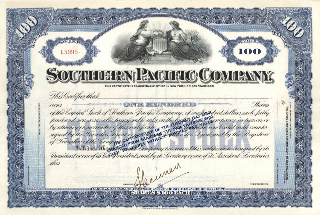 Southern Pacific Co. - Specimen Stock Certificate