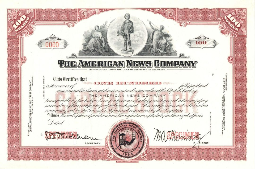 American News Co. -  Specimen Stock Certificate