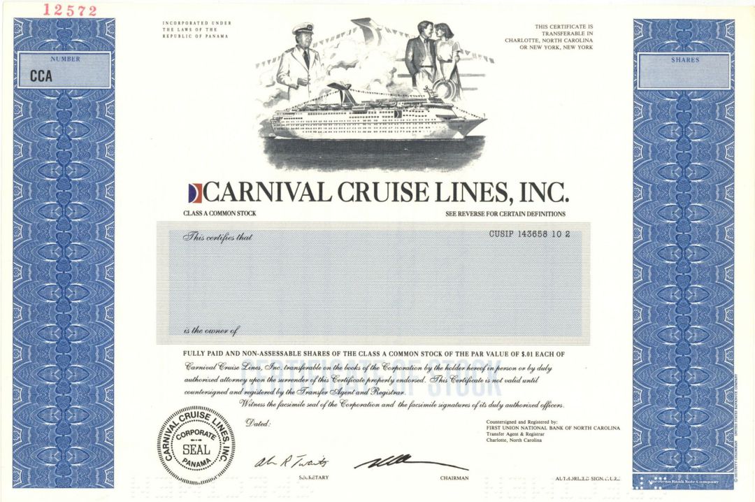 Carnival Cruise Lines, Inc. -  Specimen Stock Certificate