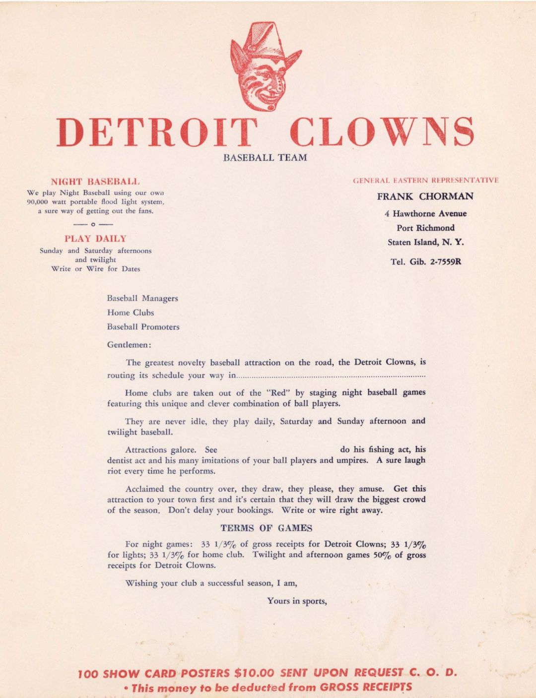 Detroit Clowns Baseball Team - Black Baseball Team - Sports Memorabilia