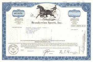 Brandywine Sports, Inc. - Horse Racing Stock Certificate