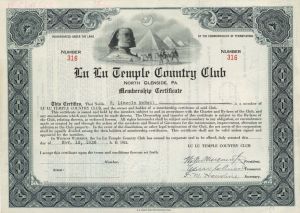 Lu Lu Temple Country Club - Sports Membership Certificate
