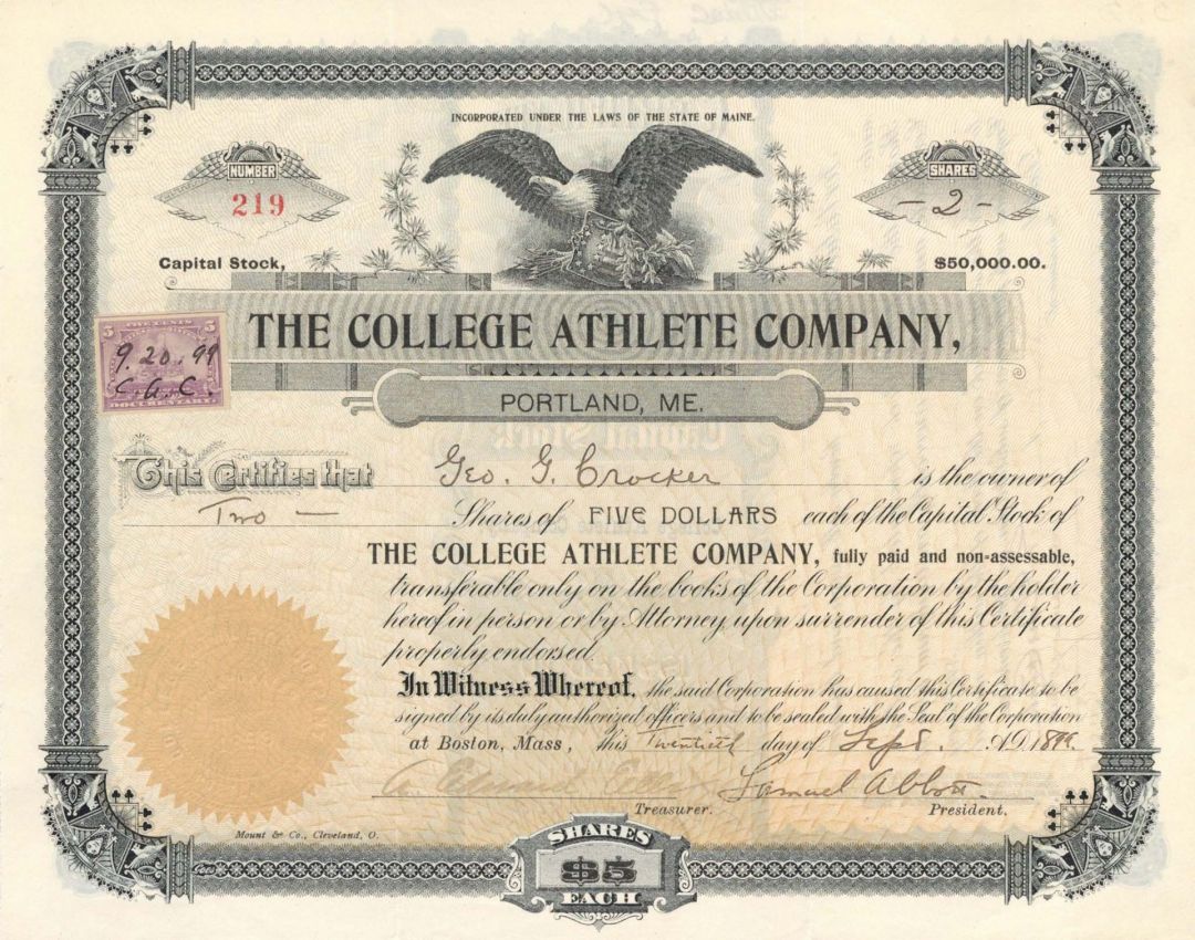 College Athlete Co. - Stock Certificate